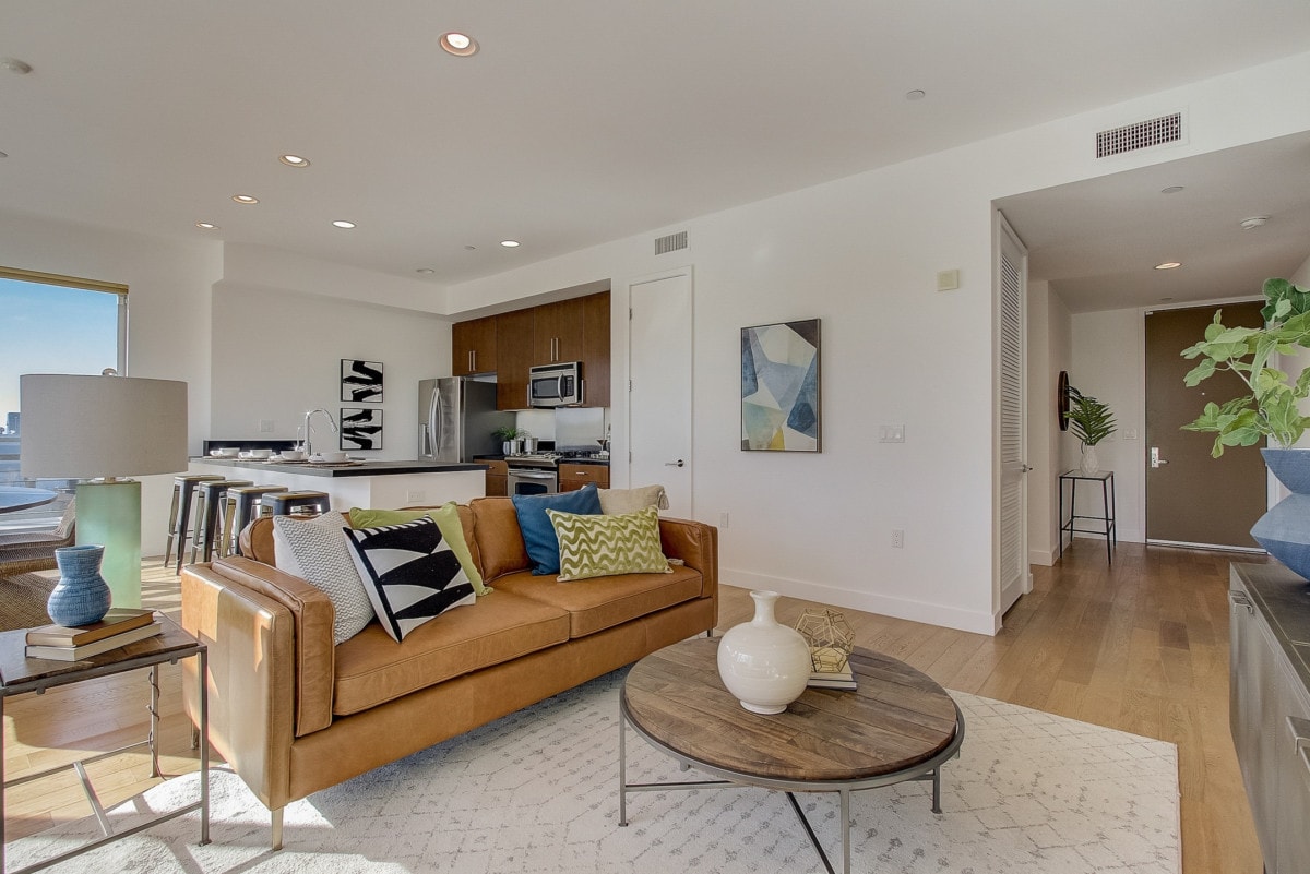 Modern living room brown couch