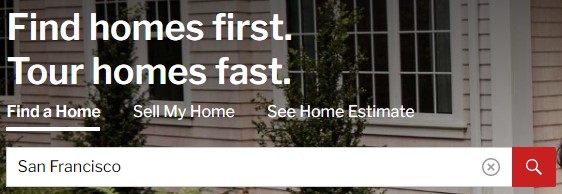 redfin search bar with san Francisco entered
