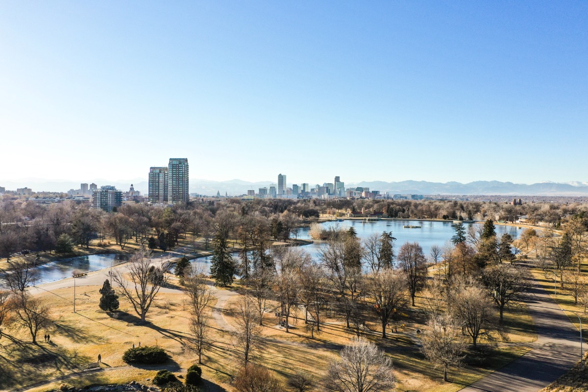 A view from downtown from a park