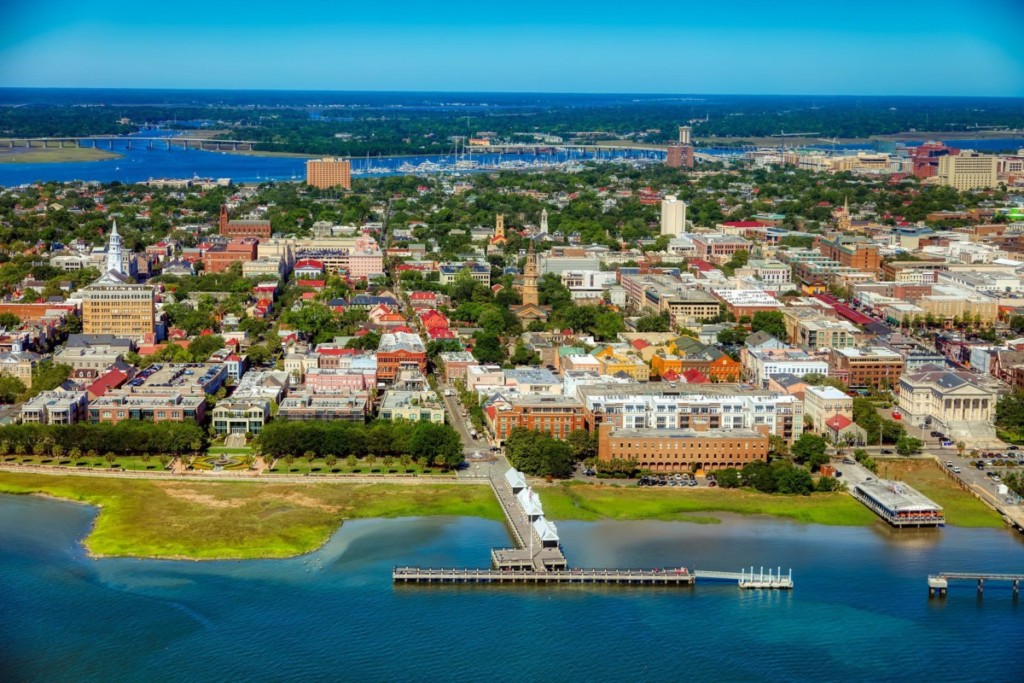 aerial view of affordable charleston suburbs