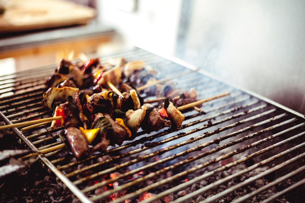 beef kabobs on a grill