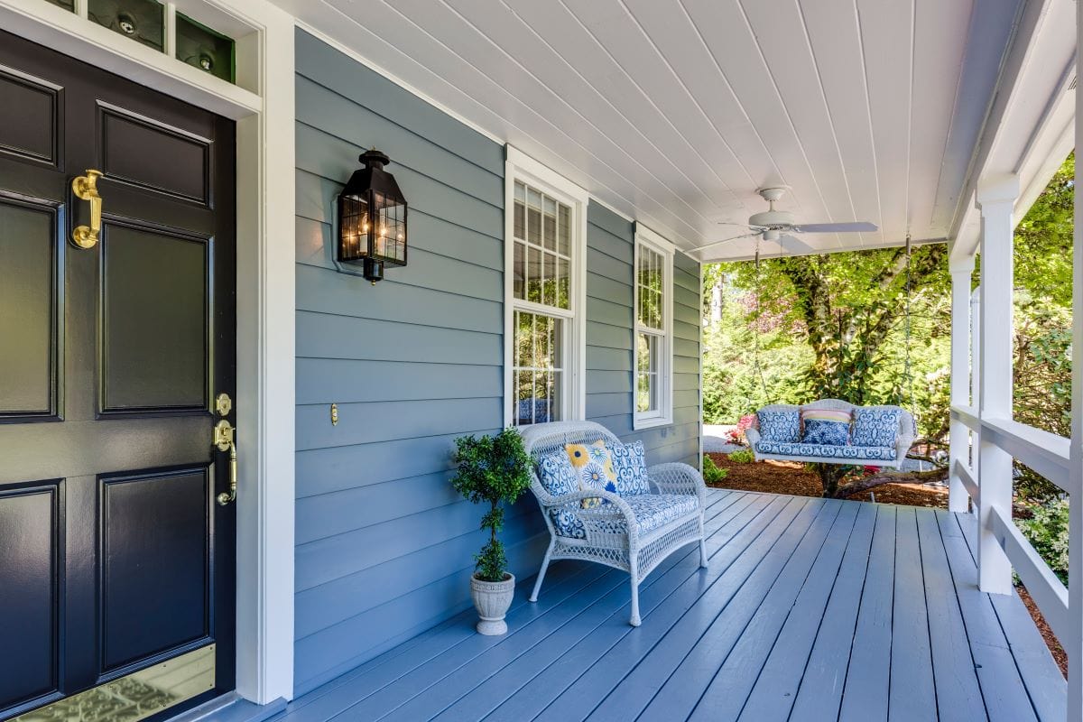 blue house with a front porch