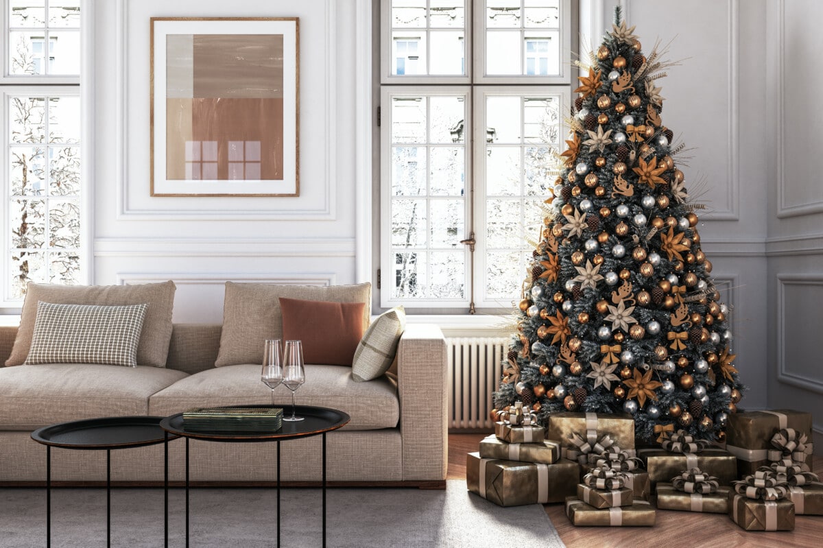Christmas Tree in living room interior - stock photo