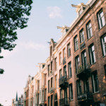 Street view of city apartments