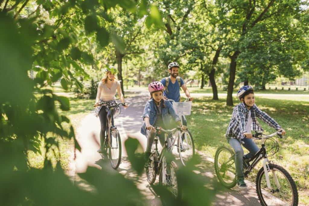 Family riding bicycle