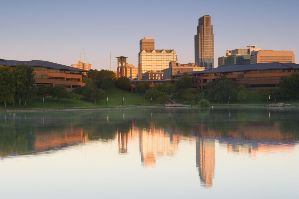downtown omaha at dusk getty