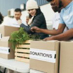 people volunteering and donating
